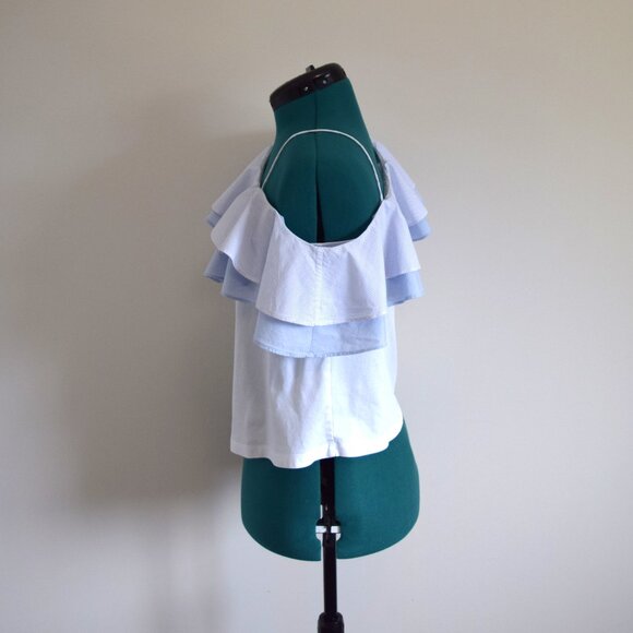 Club Monaco White and Blue Ruffled off the Shoulder Tank Top - Picture 5 of 6